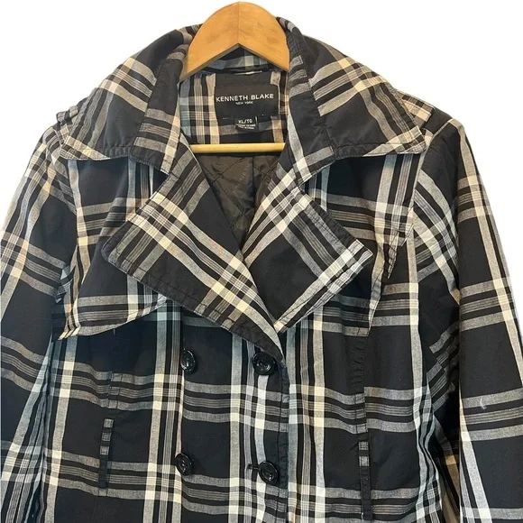 KENNETH BLAKE Black White Plaid Double Breasted Button Short Lightweight Jacket - Picture 2 of 8